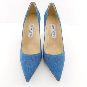 New JIMMY CHOO Denim Blue Textured Suede Leather Heel Pumps 37.5